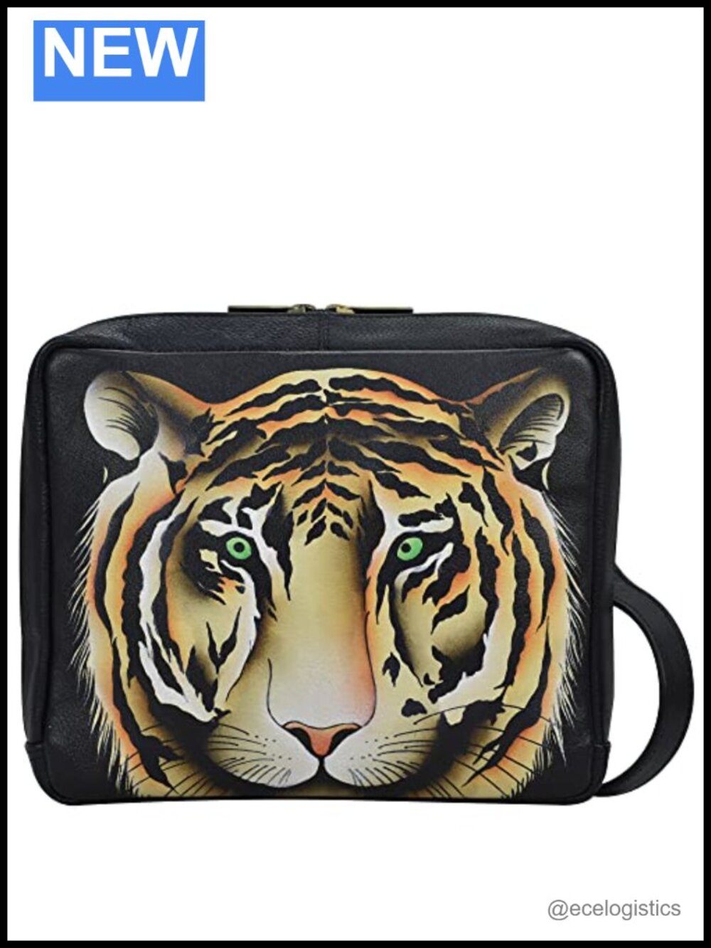 Hand-painted Genuine Leather Womens Three Fold Wallet with Shoulder Strap
